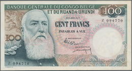 Belgian Congo / Belgisch Kongo: 100 Francs 1957, P.33b, Just One Vertical Fold At Right And A Few Mi - Non Classificati