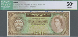 Belize: Government Of Belize 20 Dollars ND(1975) SPECIMEN, P.37s, Printers Annotations At Upper Marg - Belize