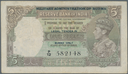 Burma / Myanmar / Birma: Set Of 2 Notes 5 Rupees ND Portrait KGIV P. 26b, The First With Only 2 Rust - Myanmar