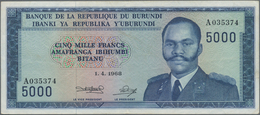 Burundi: Banque Du Royaume Du Burundi 5000 Francs 1968, P.26a, Still Great Original Shape With A Few - Burundi