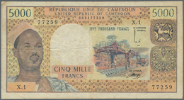 Cameroon / Kamerun: 5000 Francs ND(1974) P. 17b, Used With Several Folds And Light Stain In Paper, N - Cameroon