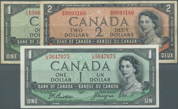 Canada: Set With 3 Banknotes Of The 1954 "Devil's Face Hair Style" Issue Comprising 1 Dollar With Si - Kanada