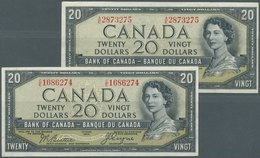 Canada: Pair Of 20 Dollars 1954 "Devil's Face Hair Style" Issue, One With Signature Coyne & Towers, - Kanada