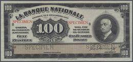 Canada: 100 Dollars / 100 Piastres 1922 Specimen P. S875s Issued By "La Banque Nationale" With Two " - Kanada