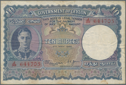 Ceylon: Government Of Ceylon 10 Rupees May 7th 1946, P.36Aa With Stamp "HATTON" On Back, Tiny Pinhol - Sri Lanka