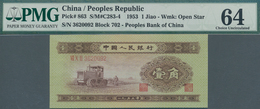 China: Peoples Republic Of China 1 Jiao 1953 With Watermark Open Star, P.863 In UNC Condition, PMG G - Cina
