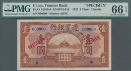 China: The Frontier Bank - TIENTSIN Branch 1 Yuan 1925 SPECIMEN, P.S2569s4 In UNC, PMG Graded 66 Gem - Chine