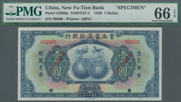 China: New Fu-Tien Bank 1 Dollar 1929 SPECIMEN, P.S2996s In Perfect UNC, PMG Graded 66 Gem Uncircula - Chine