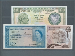 Cyprus / Zypern: Very Nice Set With 3 Banknotes 250 Mils 1955 P.33a In F+, 1 Pound 1979 P.46 In XF A - Chypre