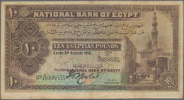 Egypt / Ägypten: National Bank Of Egypt 10 Pounds 1918, P.14, Great Condition With Lightly Stained P - Egypt