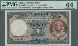 Egypt / Ägypten: 1 Pound 1944 With Signature NIXON, P.22c, Perfect Condition, PMG Graded 64 Choice U - Egypt