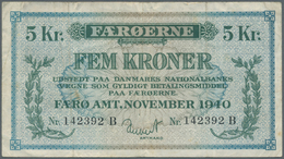 Faeroe Islands / Färöer: 5 Kroner 1940 P. 10, Several Vertical Folds But No Holes Or Tears, Paper St - Faroe Islands