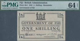 Fiji: Lot With 3 Banknotes 1 Shilling 1942 Remainder, P.48r1, PMG Graded 64 Choice Uncirculated NET - Fiji