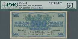 Finland / Finnland: 500 Markkaa 1956 SPECIMEN, P.96s In UNC, PMG Graded 64 Choice Uncirculated - Finland