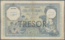 France / Frankreich: Trésor Central 500 Francs 1943, Overprint "TRESOR" On Algeria #93, P.111, Issue - Autres & Non Classés