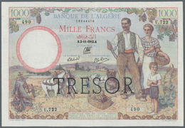 France / Frankreich: Trésor Central 1000 Francs 1942, Overprint "TRESOR" On Algeria #89, P.112b, Iss - Other & Unclassified