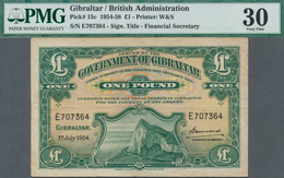 Gibraltar: 1 Pound 1954, P.15c, Lightly Toned Paper And A Few Folds, PMG Graded 30 Very Fine - Gibraltar