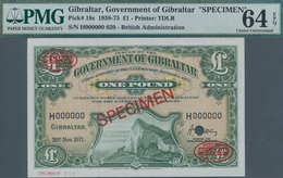 Gibraltar: 1 Pound 1971 SPECIMEN, P.18s In UNC, PMG Graded 64 Choice Uncirculated EPQ - Gibraltar