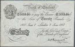 Great Britain / Großbritannien: 20 Pounds 1937 P. 337a Issued In London, Center Fold, No Other Folds - Sonstige & Ohne Zuordnung