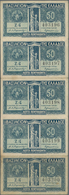 Greece / Griechenland: Vasilion Tis Ellados Uncut Sheet Of 5 Pcs. Of The 50 Lepta ND(1920), P.303a, - Greece