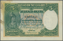 Greece / Griechenland: 5 Drachmai 1918 P. 312, Very Rare Note, Restored At Upper Left Corner And At - Greece
