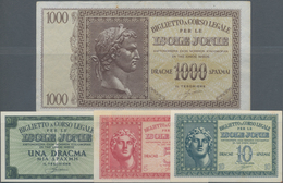 Greece / Griechenland: Ionian Islands Set With 4 Banknotes 1, 5, 10 And 1000 Drachmai 1941, P.M11, 1 - Griekenland