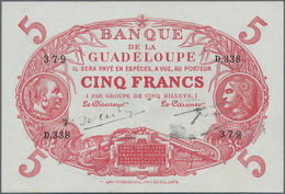 Guadeloupe: Banque De La Guadeloupe 5 Francs L.1901 (1928-45), P.7e, Two Very Soft Vertical Folds At - Otros – América