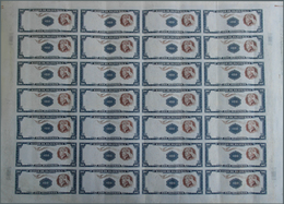 Guatemala: Complete Uncut Sheet 28x 100 Quetzales 1960-65 On Thick Cardboard (P.50 For Type) With Pr - Guatemala