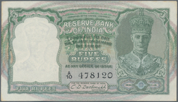 India / Indien: Reserve Bank Of India 5 Rupees ND(1943) With Black Serial Numbers, P.23a, Staple Hol - India