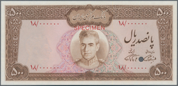 Iran: 500 Rials ND Specimen P. 93s With Zero Serial Numbers, Red Specimen Overprint And Cancellation - Irán