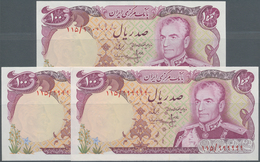 Iran: Set Of 3 Rare Banknote With Interesting Serial Numbers On 100 Rials ND P. 102b, With Serial #1 - Iran