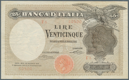 Italy / Italien: 25 Lire 1919 P. 42b, Used With Several Folds, No Holes, One 4mm Border Tear, Still - Andere & Zonder Classificatie