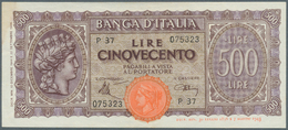 Italy / Italien: 500 Lire 1944 P. 76, Highly Rare Note, Center Fold And Two Further But Lighter Vert - Andere & Zonder Classificatie