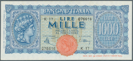 Italy / Italien: 1000 Lire 1944 P. 77, Highly Rare Note, With Only A Very Very Light Center Dint, No - Autres & Non Classés