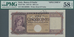 Italy / Italien: 500 Lire 1947-61 SPECIMEN, P.80s, PMG Graded 58 Choice About Unc EPQ - Sonstige & Ohne Zuordnung