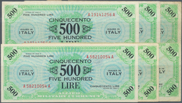 Italy / Italien: Set Of 6 Notes Allied Military Currency 500 Lire 1943A P. M22, All Used With Folds, - Other & Unclassified