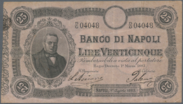 Italy / Italien: Banco Di Napoli 25 Lire 1883 P. S843, Rare Note With Vertical And Horizontal Folds, - Andere & Zonder Classificatie