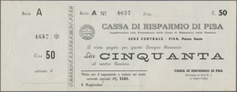 Italy / Italien: Blanco Cheque Form Of 50 Lire Cassa Di Risparmio Di Pisa With Counterfoil, Series " - Andere & Zonder Classificatie