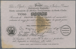 Italy / Italien: Rare "Prestito Nazionale Italiano" 100 Franchi 185x Remainder P. NL, Half Stamp On - Other & Unclassified
