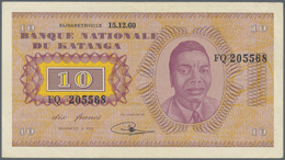 Katanga: 10 Francs 15.12.1960 P. 5, S/N FQ205568, Light Center Fold, Light Dints In Paper, No Holes - Other - Africa