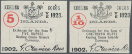 Keeling / Cocos Islands: Set Of 2 Notes Containing 1/10 And 5 Rupees P. S123, S128, Both Gernerally - Andere & Zonder Classificatie