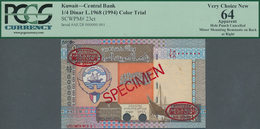 Kuwait: 1/4 Dinar L.1968 (1994) Color Trial De La Rue Specimen, P.23cts With Punch Hole Cancellation - Kuwait