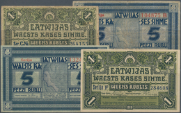 Latvia / Lettland: Latwijas Walsts Kaşes Set With 4 Banknotes Containing 2 X 1 Rublis 1919 P.2a,b In - Letland