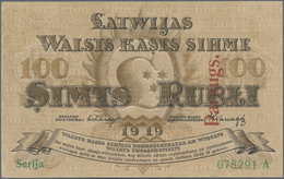 Latvia / Lettland: 100 Rublis 1919 Specimen With Red Overprint "PARAUGS", P.7s In UNC Condition. - Lettonie