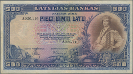 Latvia / Lettland: 500 Latu 1929, P.19a, Still Nice Banknote With Tiny Repaired Tears At Upper And L - Latvia