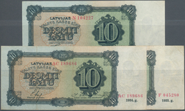 Latvia / Lettland: Very Nice Set With 3 BAnknotes 10 Latu 1933 In F, 10 Latu 1934 With Serial N10422 - Letland