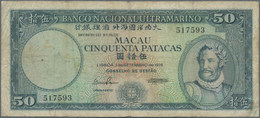 Macau / Macao: Banco Nacional Ultramarino 50 Patacas 1976, P.56, Margin Split, Toned Paper And Sever - Macau