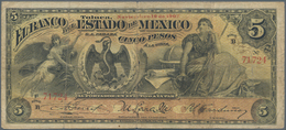 Mexico: Banco Del Estado De México 5 Pesos 1907, P.S329c, Almost Well Worn Condition With Small Bord - Messico