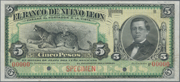 Mexico: Banco De Nuevo León 5 Pesos 18xx SPECIMEN, P.S360s, Two Soft Vertical Folds At Left Center, - Mexico