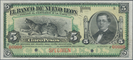 Mexico: Banco De Nuevo León 5 Pesos 18xx SPECIMEN, P.S360s, Two Soft Vertical Folds At Left Center, - México